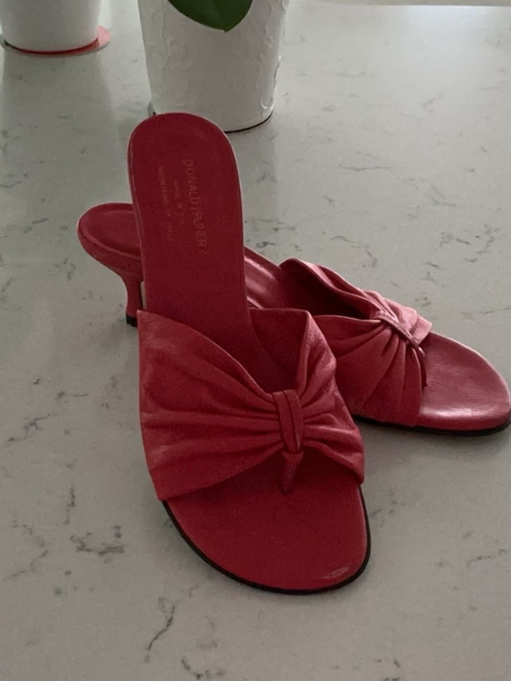 Donald J. Pliner Red Knotted Leather Slide Mules